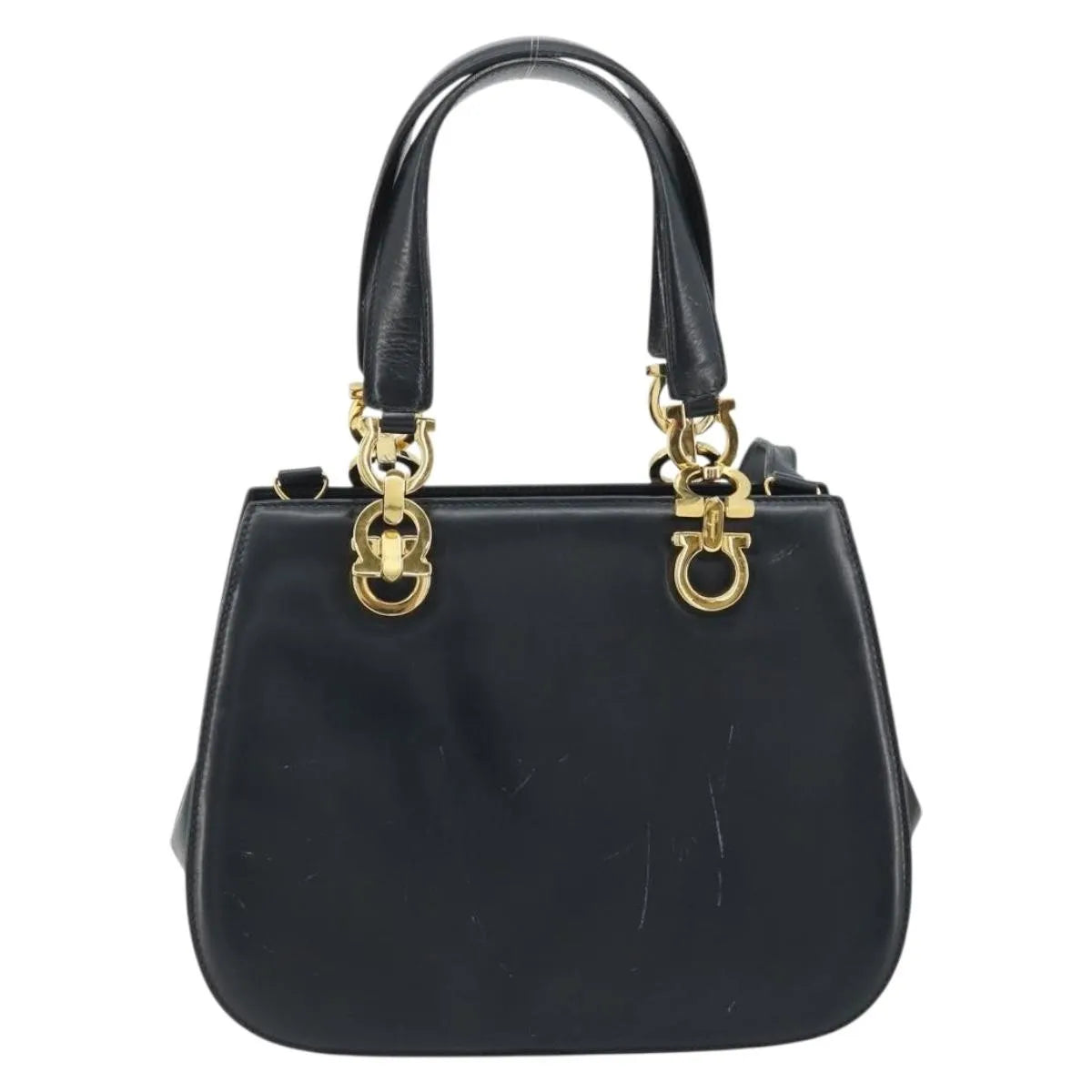 Salvatore Ferragamo Gancini Leather, Navy, Leather, Handbag