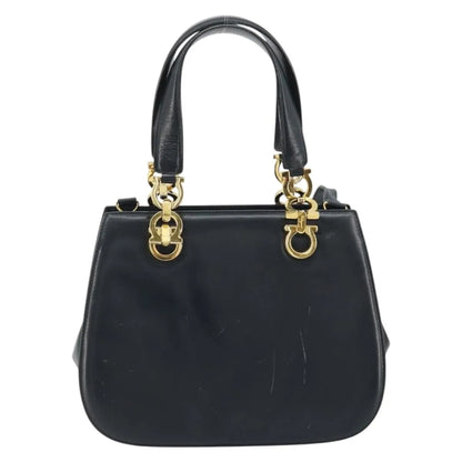 Salvatore Ferragamo Gancini Leather, Navy, Leather, Handbag