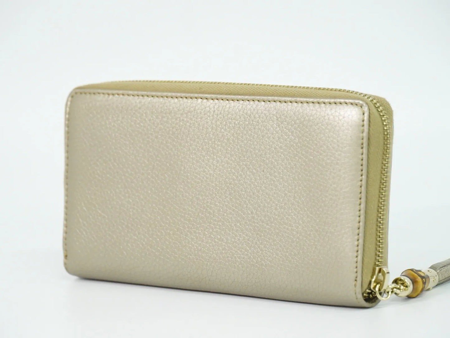 Gucci Bamboo Tassel Zip Leather, Gold, Leather, Wallet