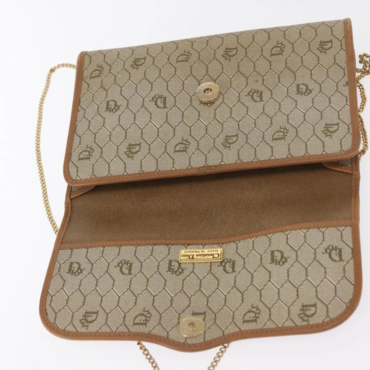 Christian Dior Vintage Honeycomb chain Canvas, Beige, Canvas, Shoulder Bag
