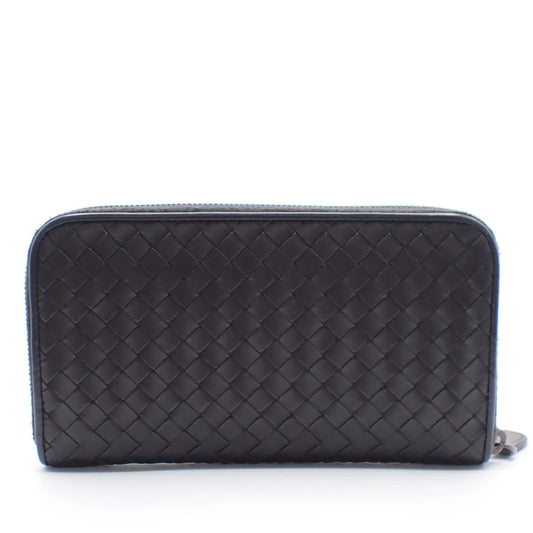 Bottega Veneta Intrecciato Long Zip Leather, Black, Leather, Wallet