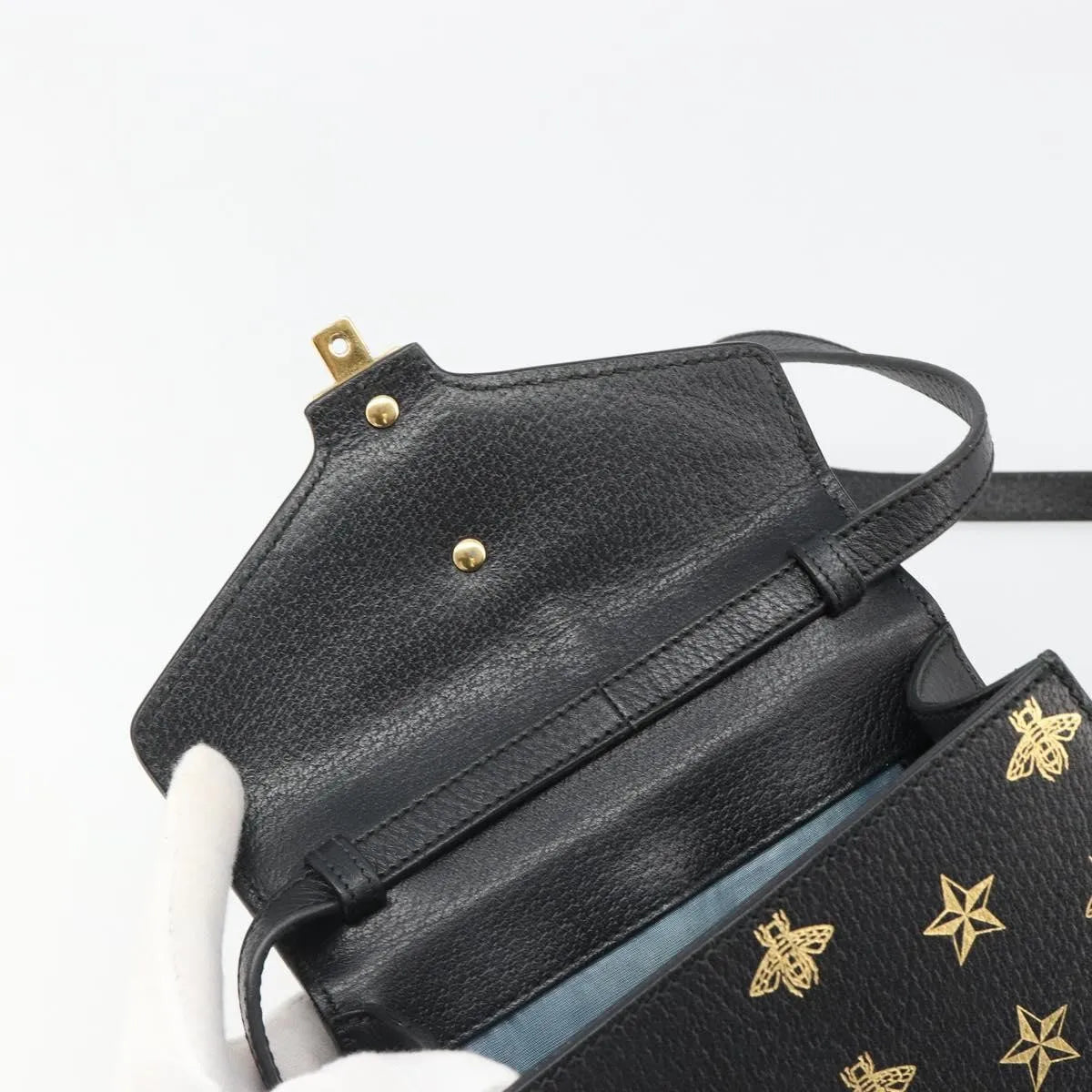Gucci Sylvie Top Handle Printed Leather, Black, Leather, Handbag
