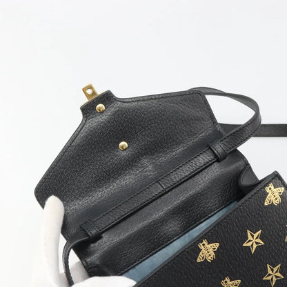 Gucci Sylvie Top Handle Printed Leather, Black, Leather, Handbag