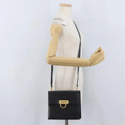 Salvatore Ferragamo Gancini Flap Leather, Black, Leather, Shoulder Bag