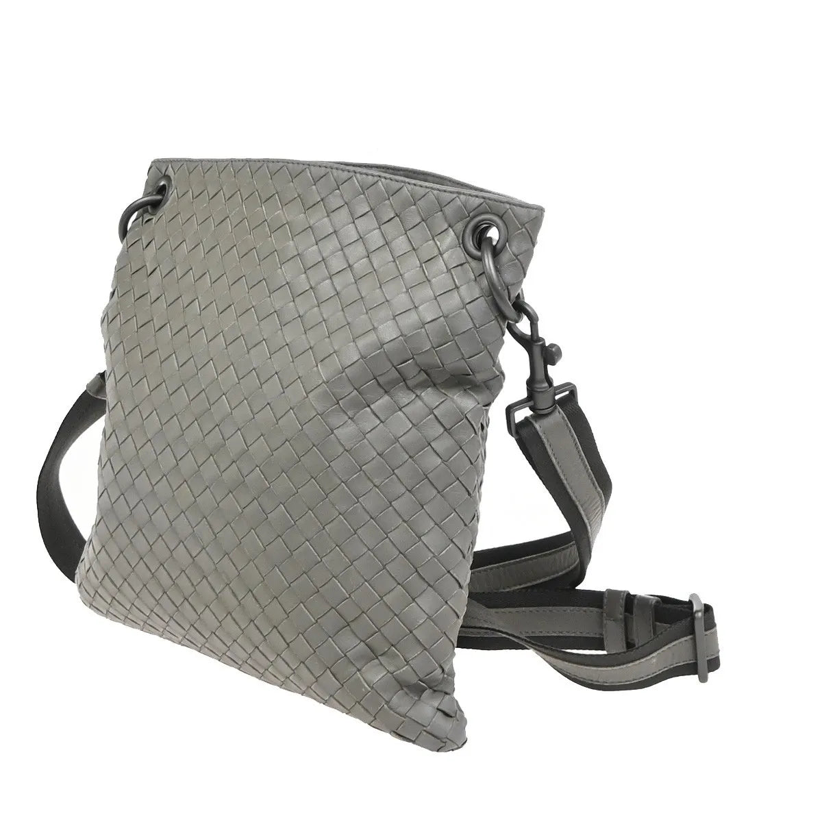 Bottega Veneta Flat Messenger Intrecciato Nappa, Gray, Leather, Shoulder Bag