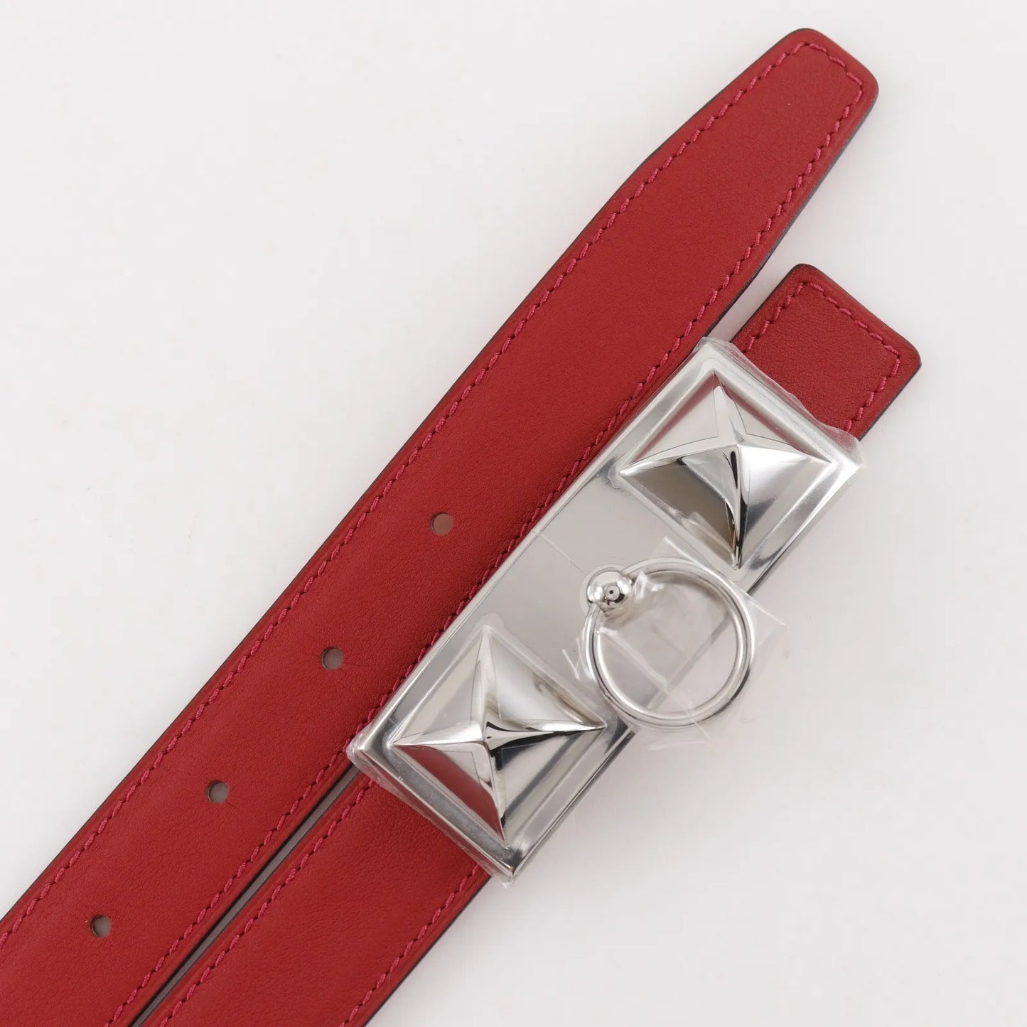 Hermes Rivale Reversible Belt Leather, Red, Leather, Belt