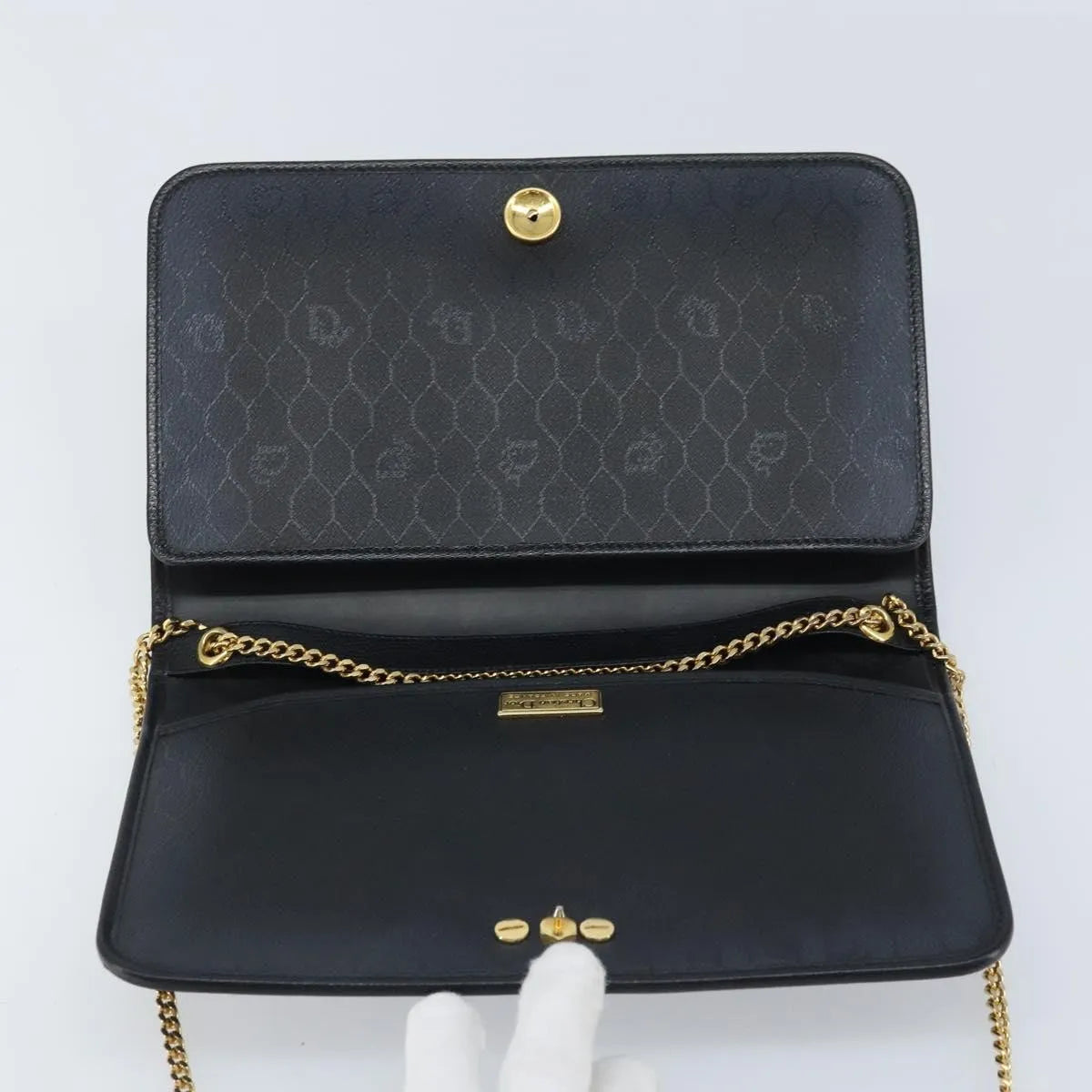Christian Dior Vintage Honeycomb chain Canvas, Black, Canvas, Shoulder Bag