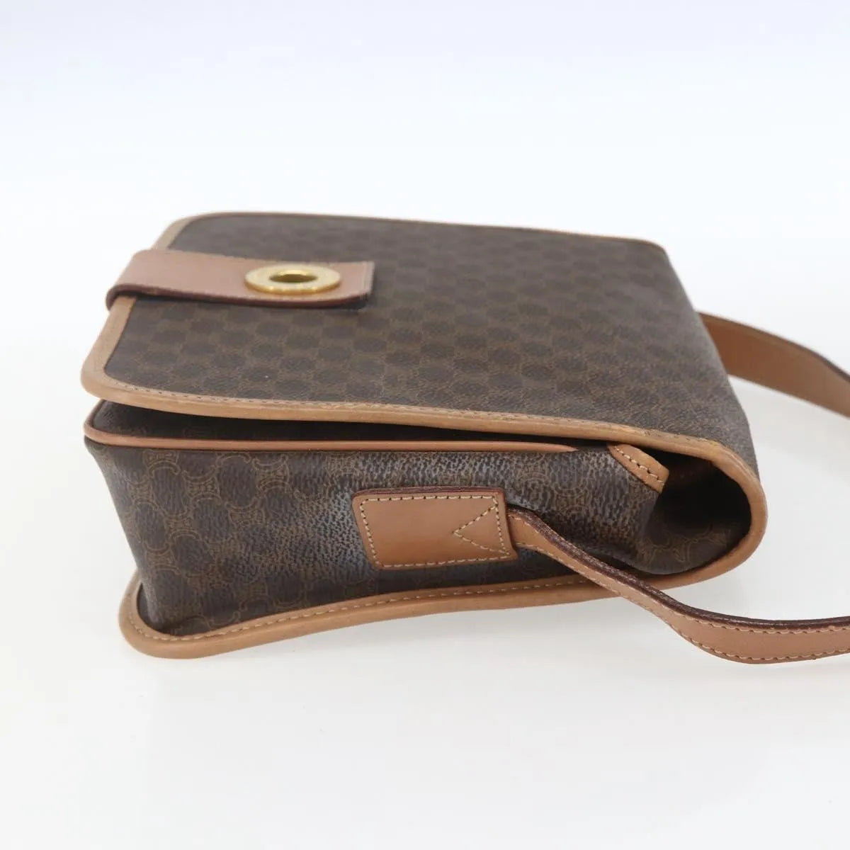 Celine Vintage Macadam Circle Logo Canvas and Leather, Brown, Canvas, Shoulder Bag