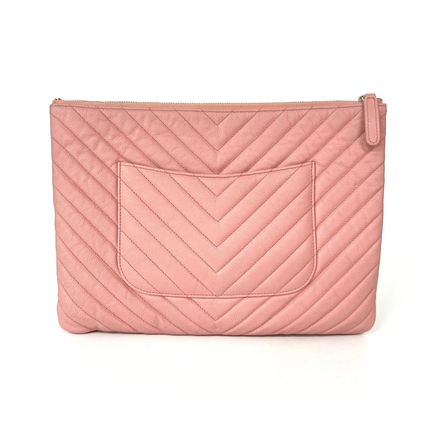 Chanel O Case Clutch Chevron Caviar, Pink, Leather, Clutch