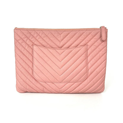 Chanel O Case Clutch Chevron Caviar, Pink, Leather, Clutch