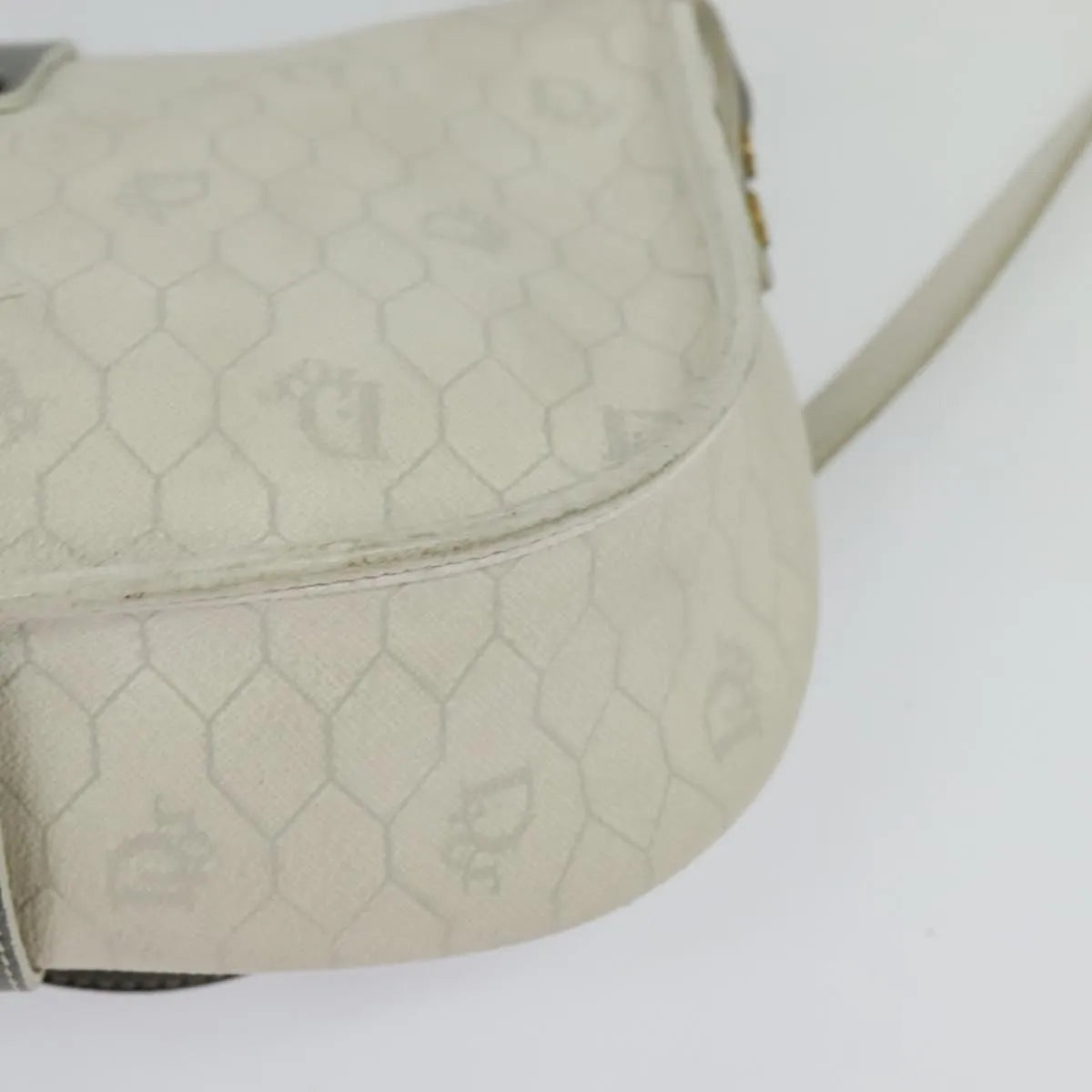 Christian Dior Vintage Honeycomb Flap Canvas and Leather, White, Canvas, Shoulder Bag