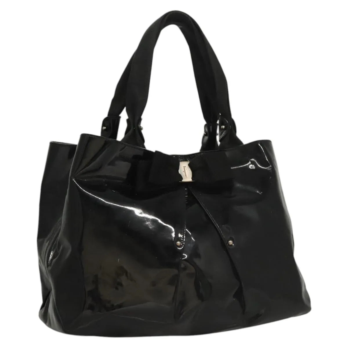 Salvatore Ferragamo Vala Patent leather, Black, Patent Leather, Handbag