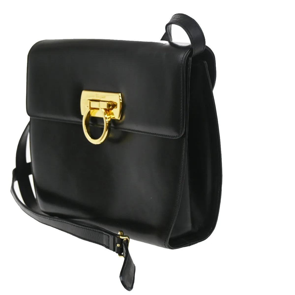 Salvatore Ferragamo Gancini Leather, Black, Leather, Shoulder Bag