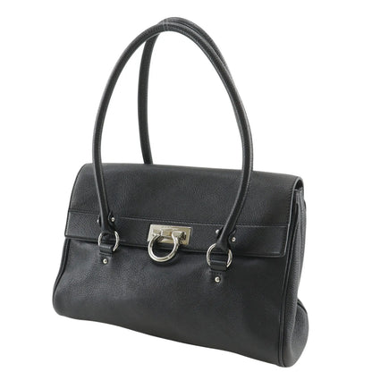 Salvatore Ferragamo Gancini Satchel Leather, Black, Leather, Shoulder Bag