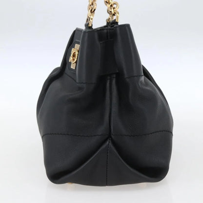 Salvatore Ferragamo W Chain Tote Leather, Black, Leather, Handbag
