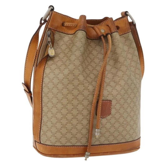 Celine Drawstring Bucket Triomphe Coated Canvas, Beige, Canvas, Handbag