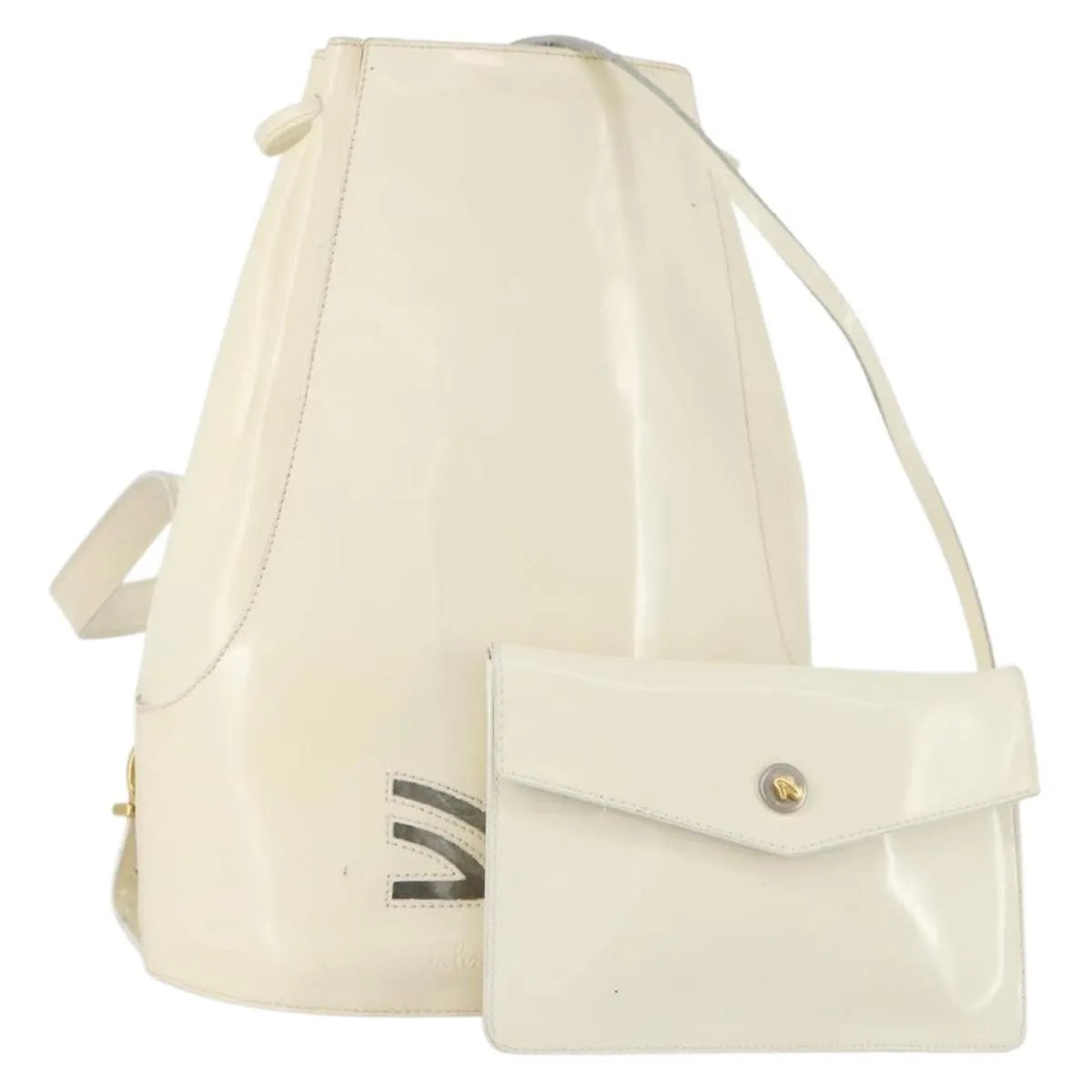Salvatore Ferragamo Vintage Patent Leather, White, Patent Leather, Backpack