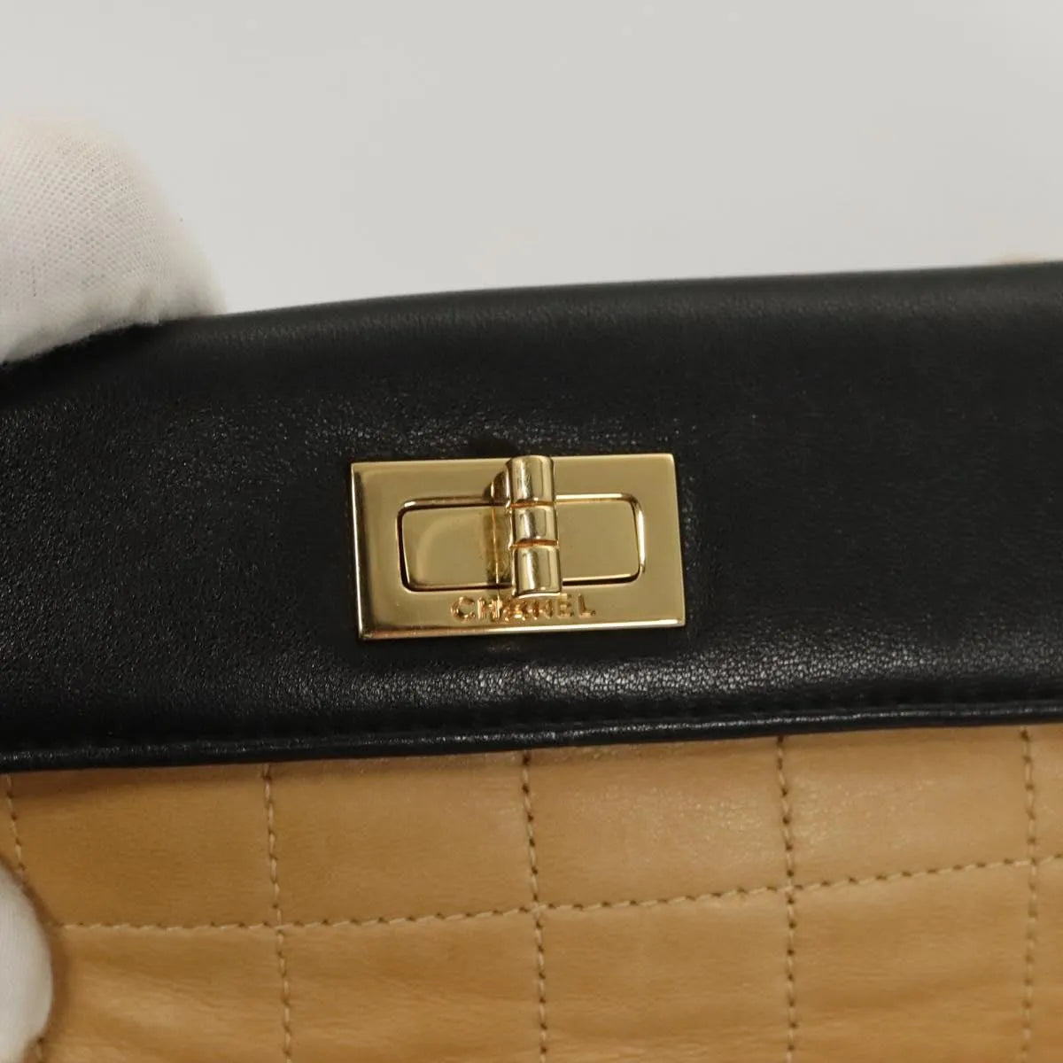 Chanel Chocolate Bar Handbag Lambskin, Beige, Leather, Handbag