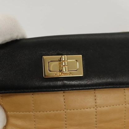 Chanel Chocolate Bar Handbag Lambskin, Beige, Leather, Handbag
