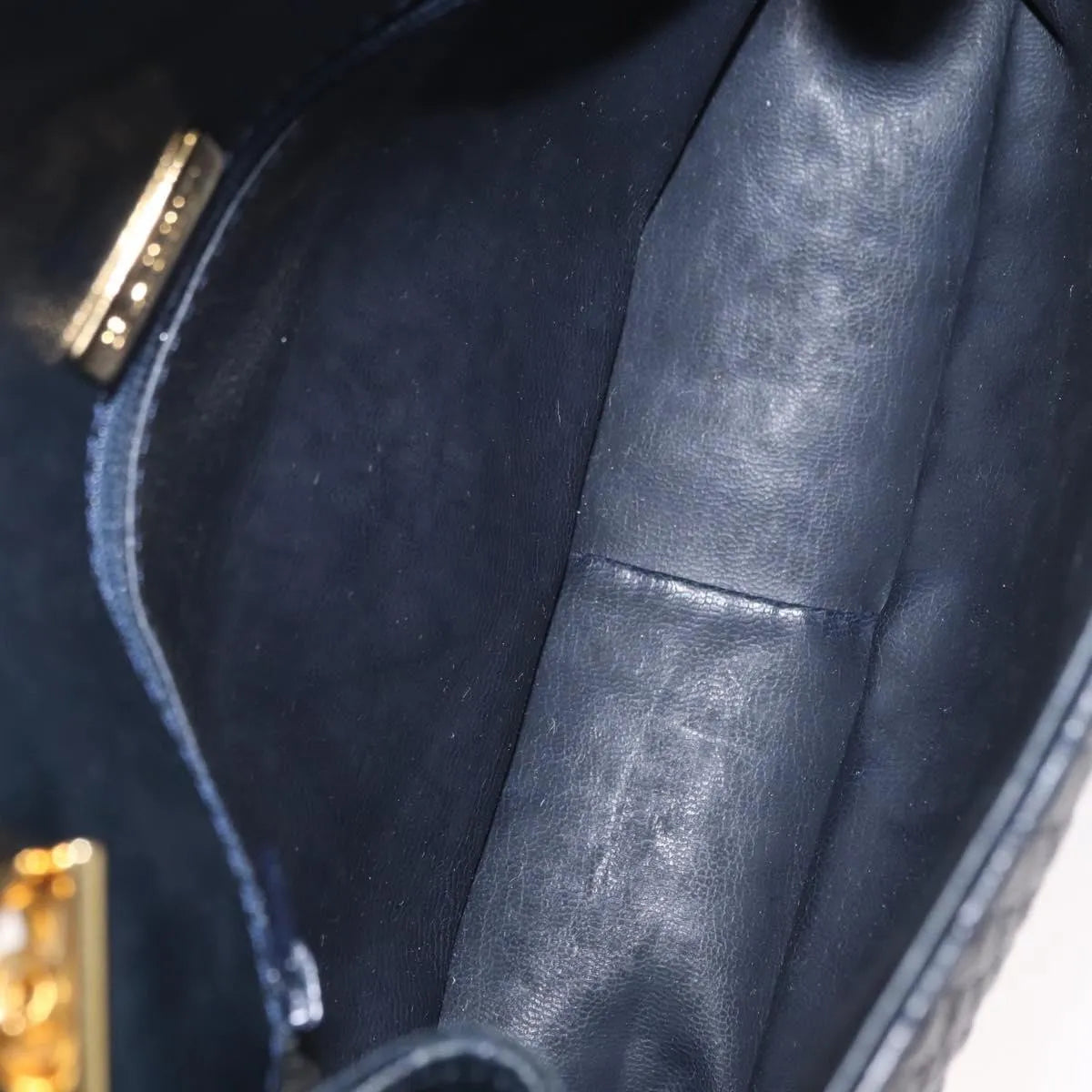 Bally Vintage Chain Quilted Leather, Navy, Leather, Shoulder Bag