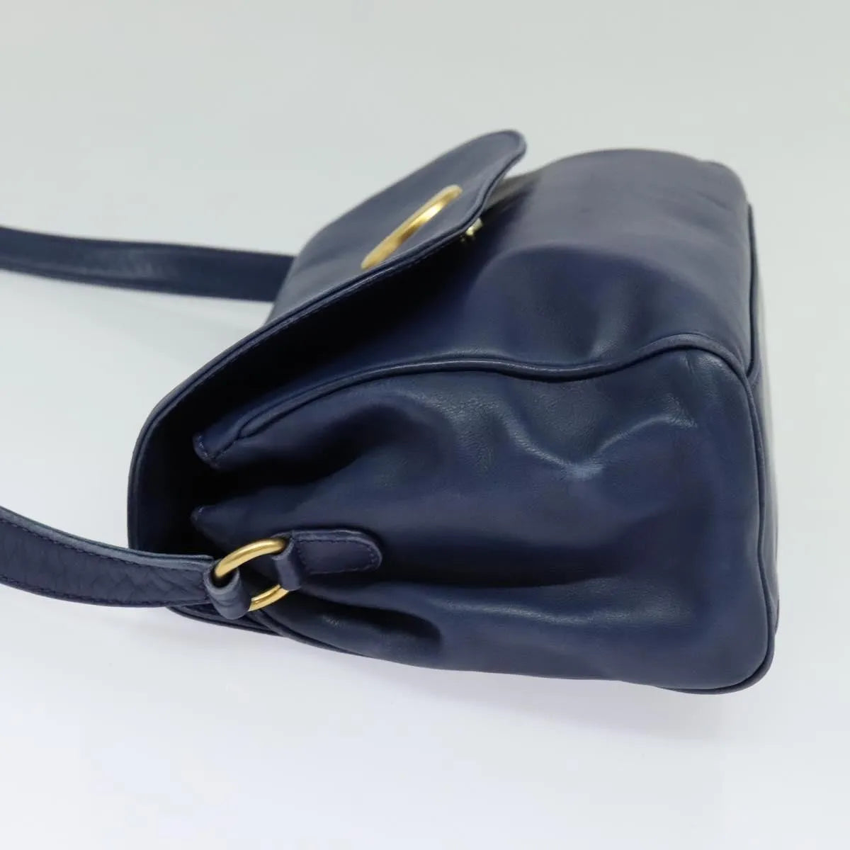 Celine Circle Logo Leather, Navy, Leather, Shoulder Bag