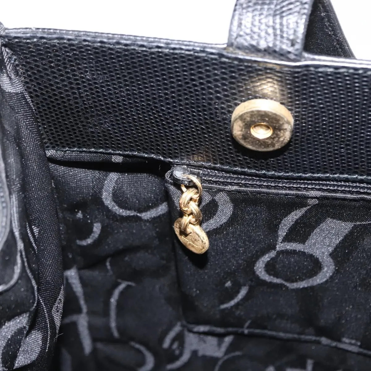 Salvatore Ferragamo Vintage Vara Bow Tote Lizard Embossed Leather, Black, Leather, Tote Bag