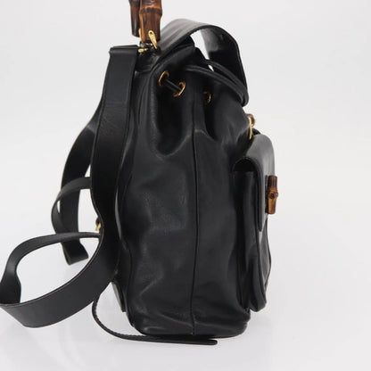 Gucci Vintage Bamboo Leather, Black, Leather, Backpack