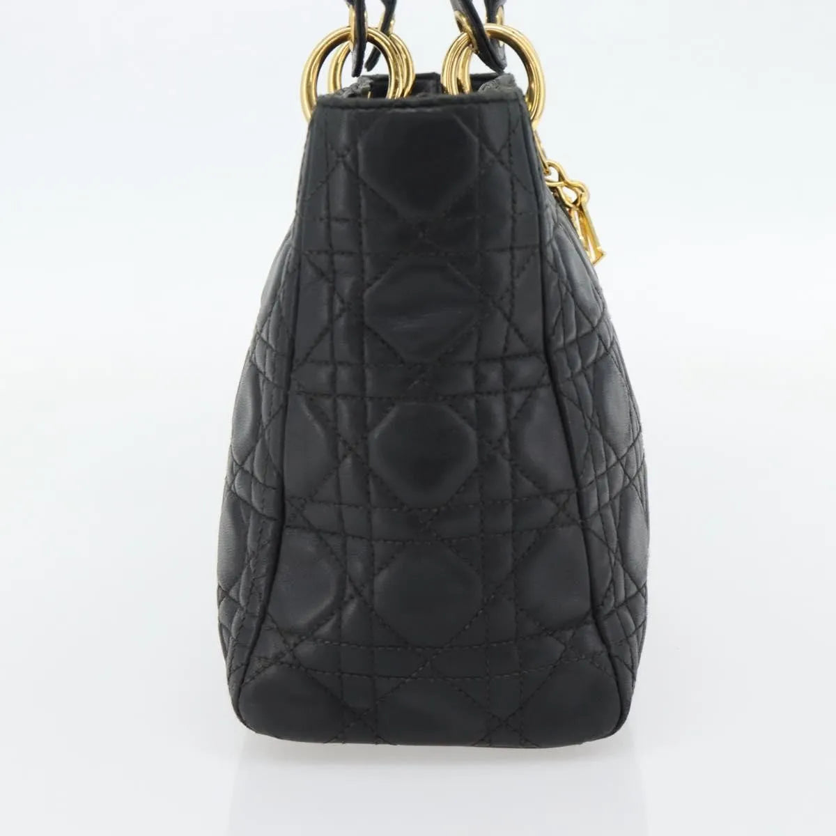 Christian Dior Vintage Lady Dior Cannage Quilt Lambskin, Black, Leather, Handbag