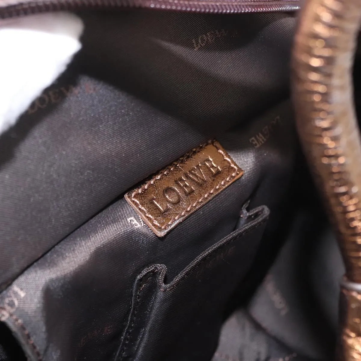 Loewe Anagram Logo Nappa Aire Hand Leather, Gold, Leather, Handbag