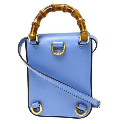Gucci Bamboo Top Handle Backpack Leather, Blue, Leather, Backpack