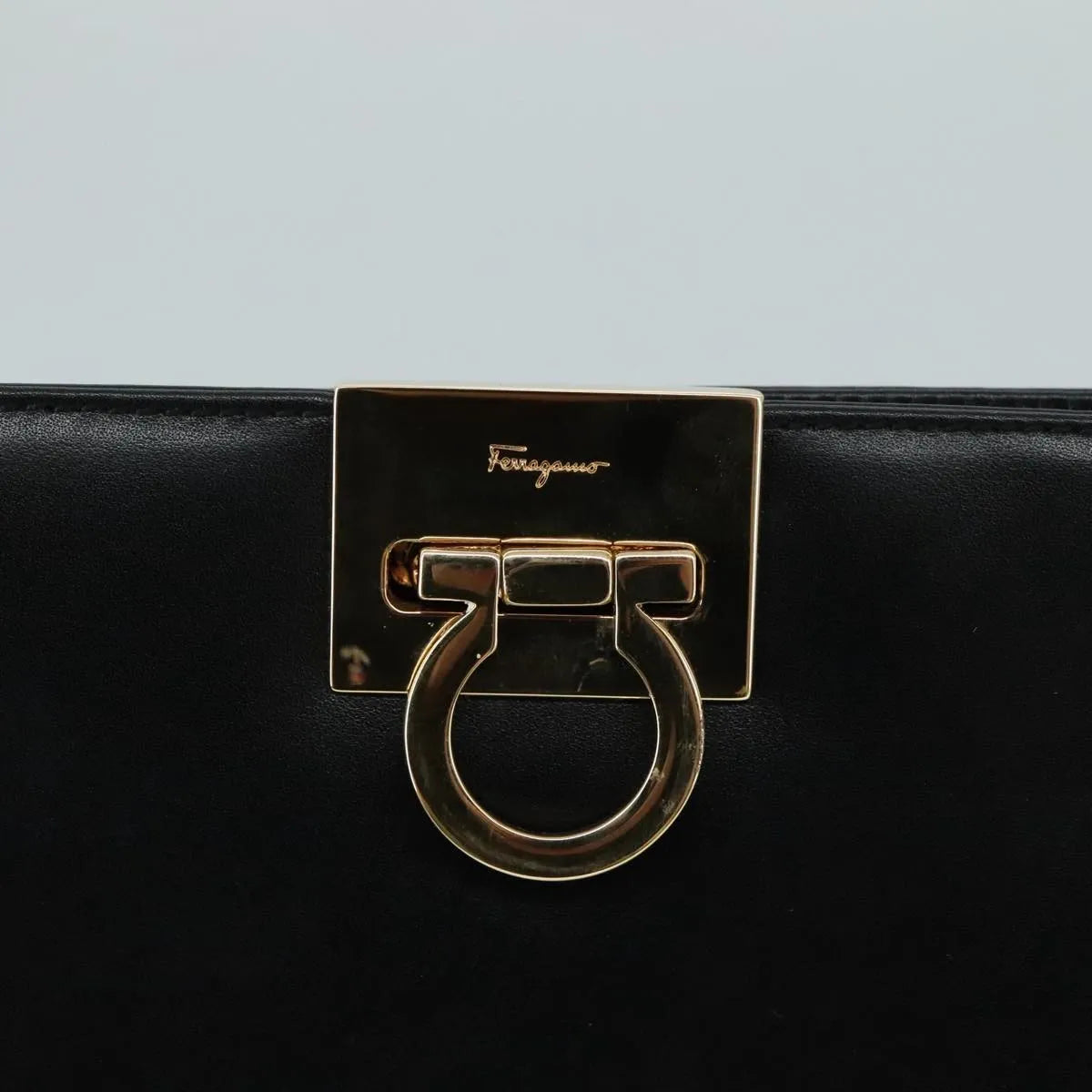 Salvatore Ferragamo Vintage Gancini Chain Leather, Black, Leather, Shoulder Bag