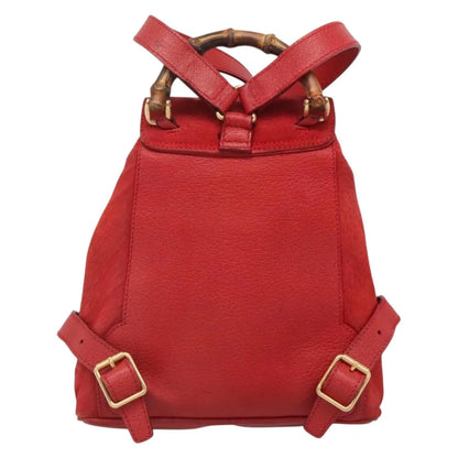 Gucci Vintage Bamboo Suede, Red, Suede, Backpack