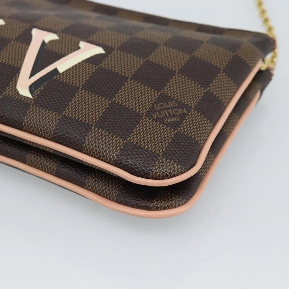 Louis Vuitton Double Zip Pochette Damier, Brown, Canvas, Clutch