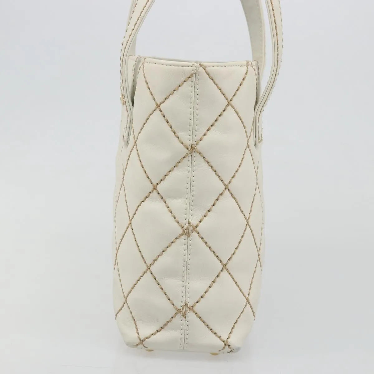 Chanel Surpique Tote Quilted Leather, White, Leather, Tote Bag