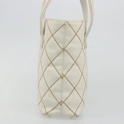 Chanel Surpique Tote Quilted Leather, White, Leather, Tote Bag