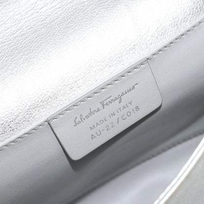 Salvatore Ferragamo Vara Chain Flap Leather, Silver, Leather, Shoulder Bag