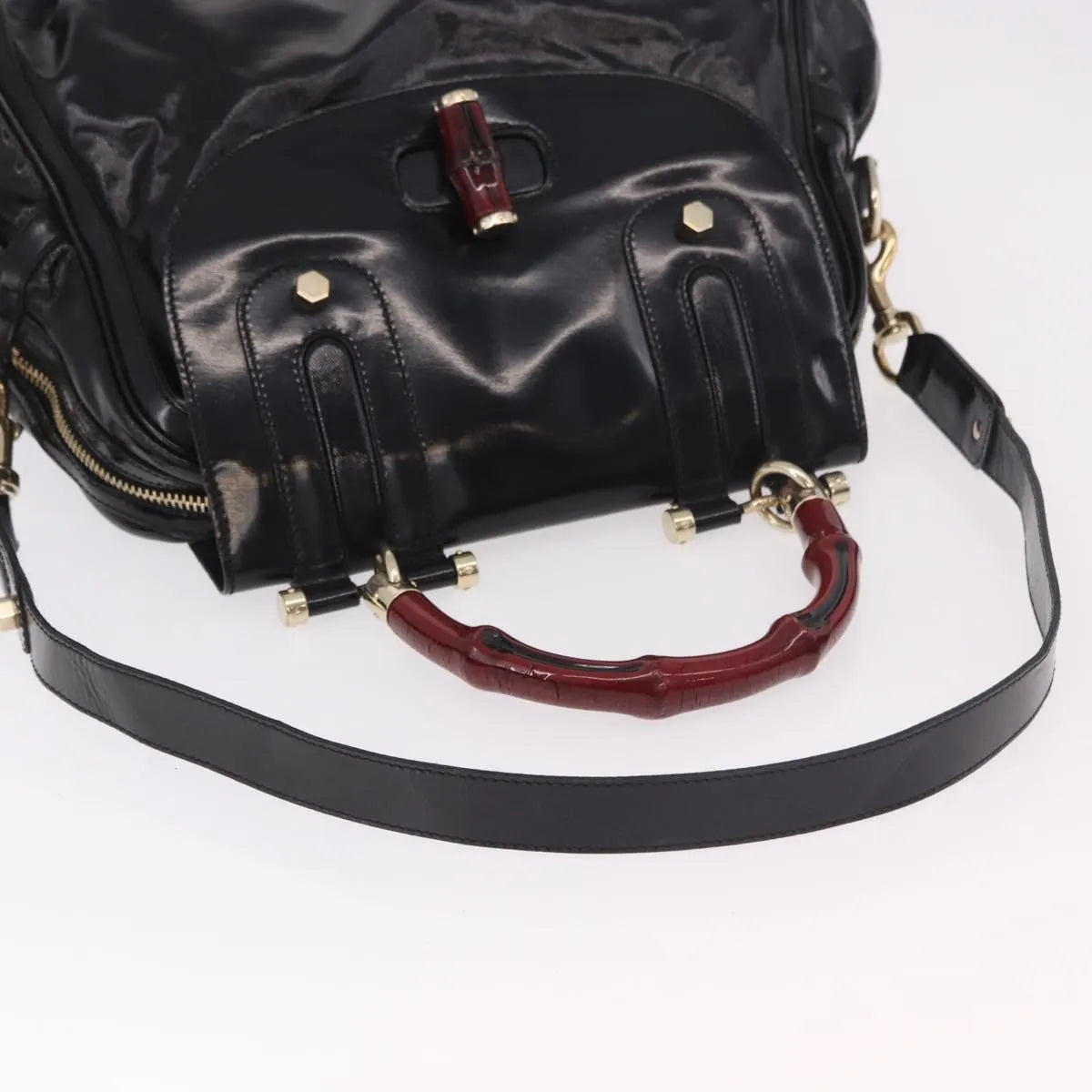 Gucci Pop Bamboo Handle Dialux Coated Canvas, Black, PVC, Handbag