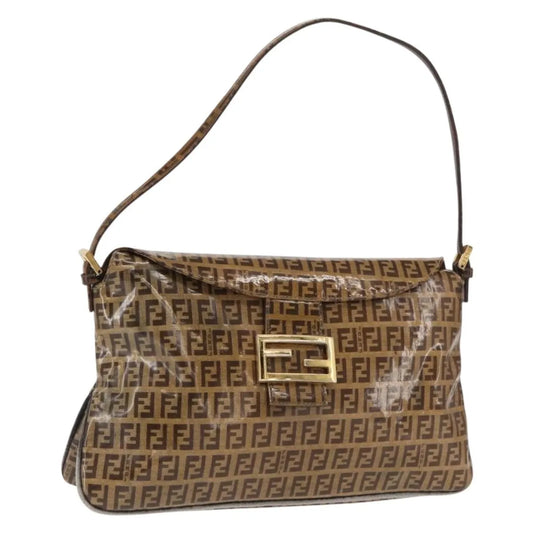 Fendi Mamma baguette Cuir verni, Brown, PVC, Shoulder Bag