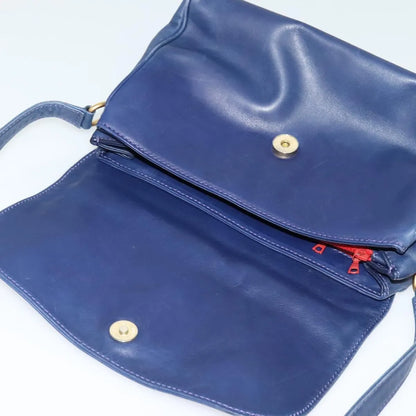 Celine Circle Logo Leather, Navy, Leather, Shoulder Bag