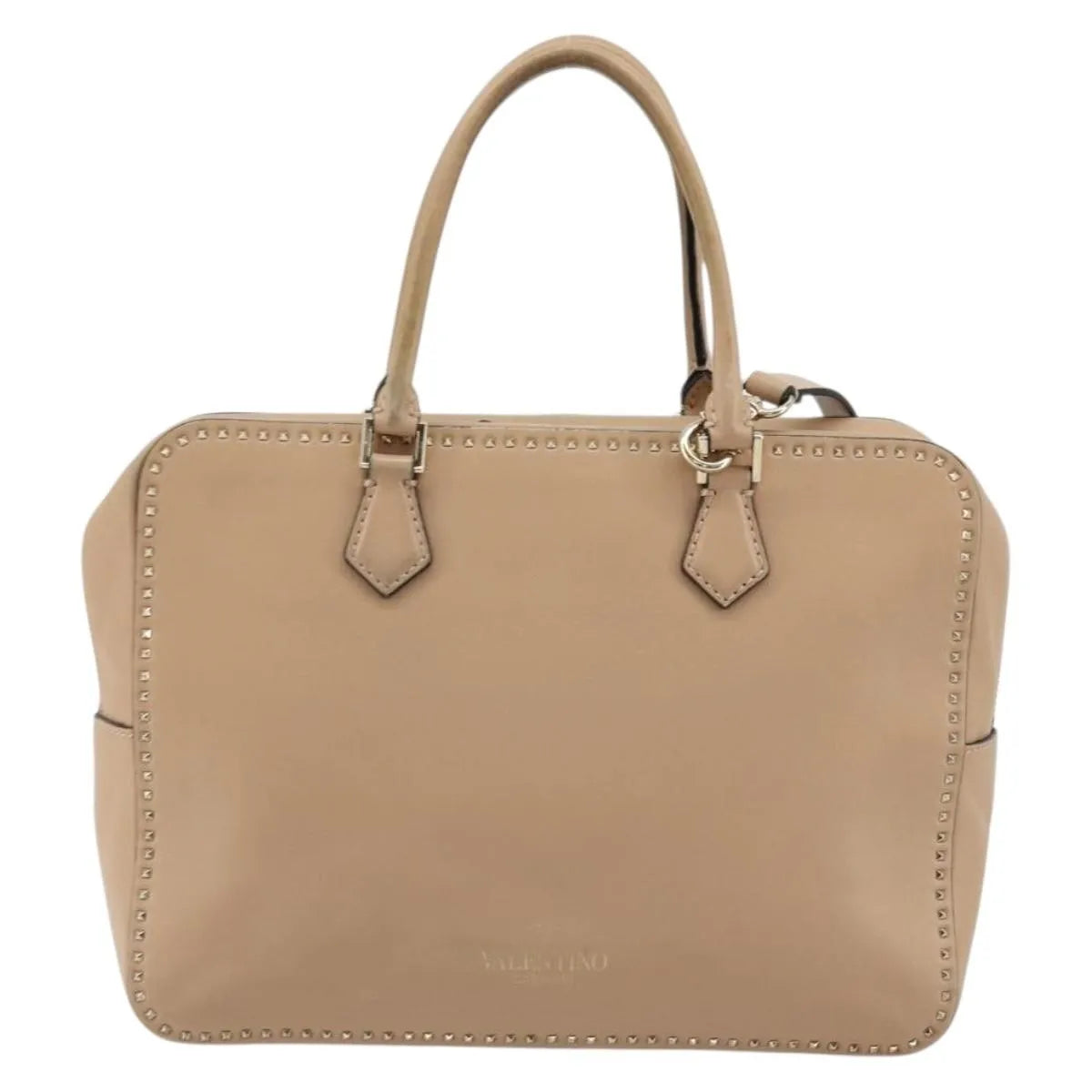 Valentino Garavani Convertible Zip Satchel Leather with Micro Rockstuds, Beige, Leather, Handbag