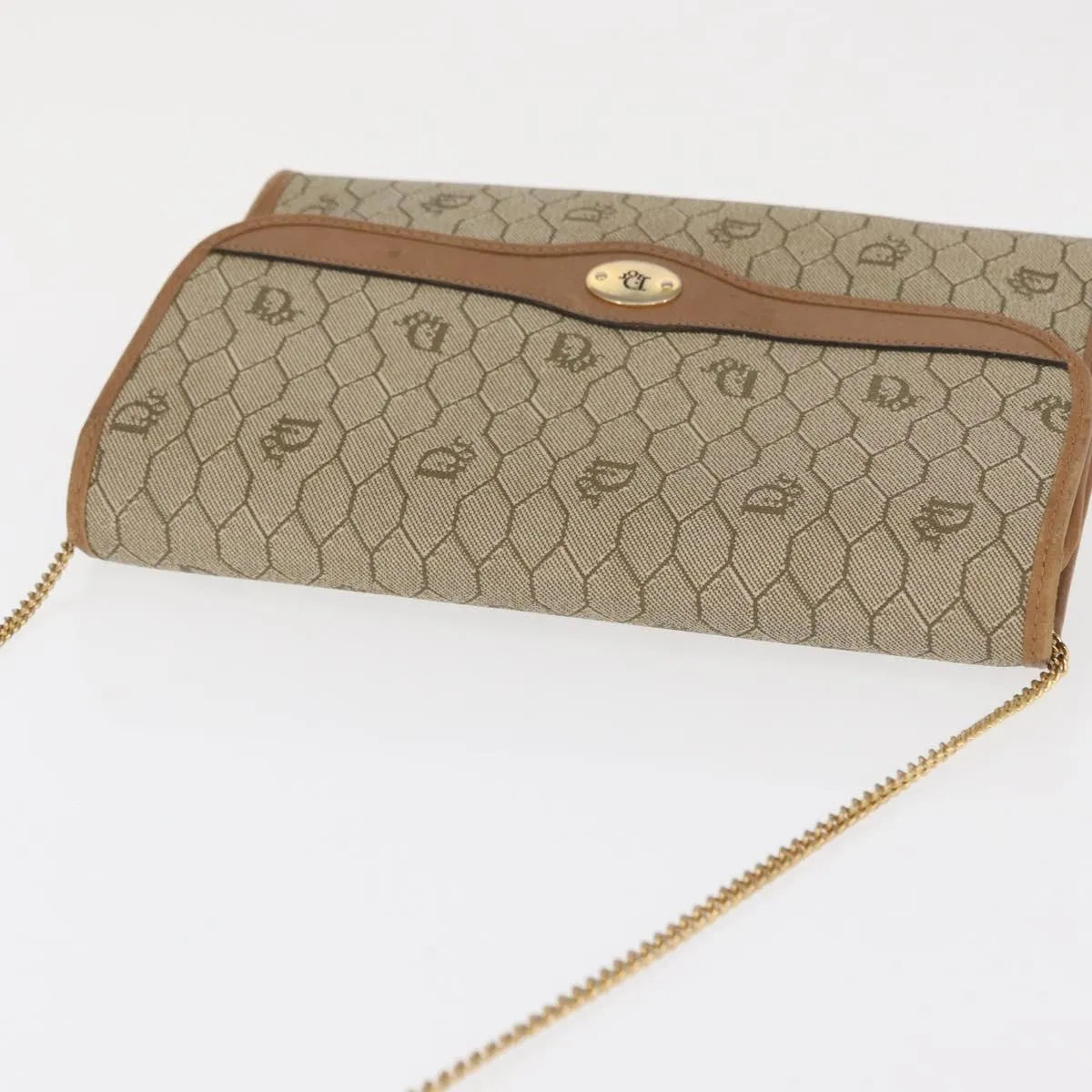 Christian Dior Vintage Honeycomb chain Canvas, Beige, Canvas, Shoulder Bag