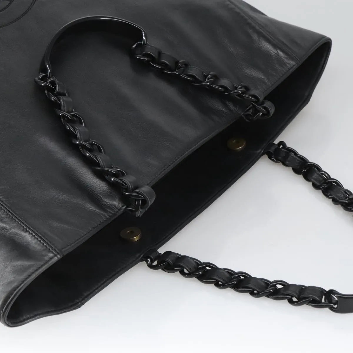 Chanel Vintage CC Resin Chain Tote Leather, Black, Leather, Tote Bag