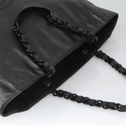 Chanel Vintage CC Resin Chain Tote Leather, Black, Leather, Tote Bag
