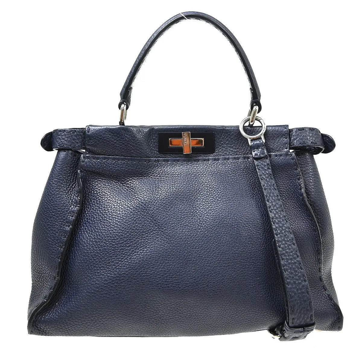 Fendi Peekaboo Soft Leather, Navy, Leather, Handbag