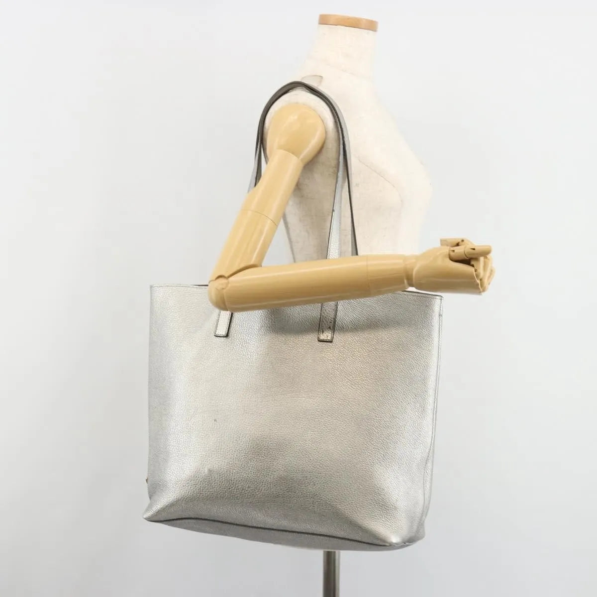 Prada Vintage Tote Leather, Silver, Leather, Tote Bag