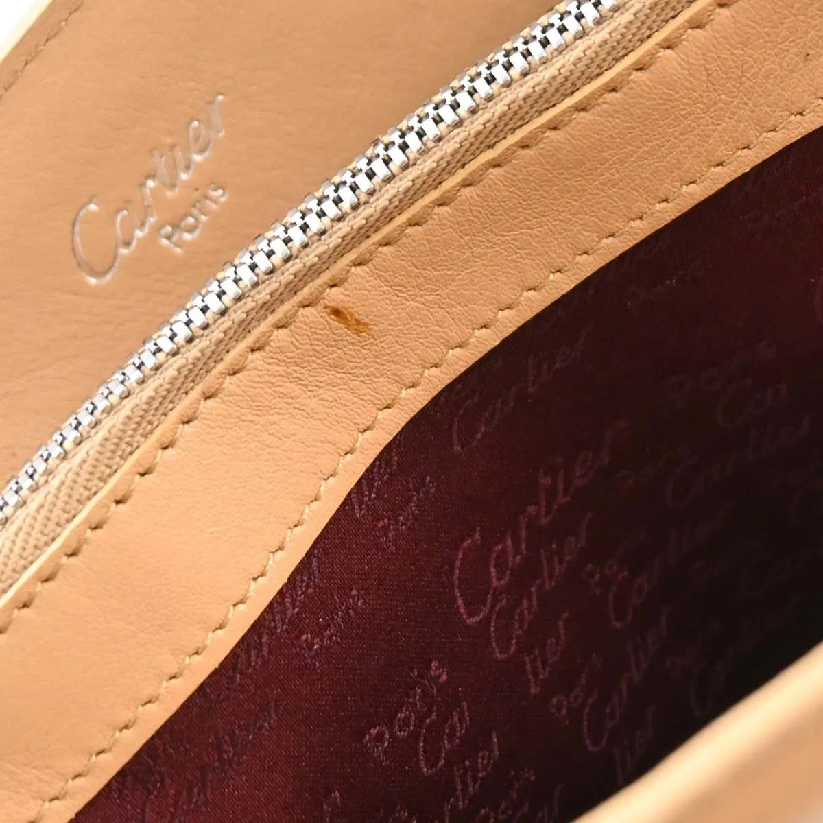 Cartier Cabochon Leather, Beige, Leather, Handbag