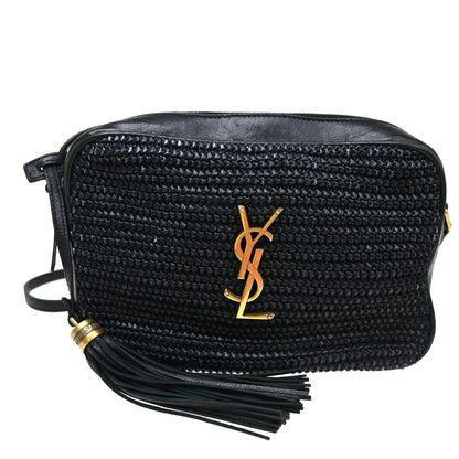 Saint Laurent Lou Camera Raffia, Black, Leather, Handbag