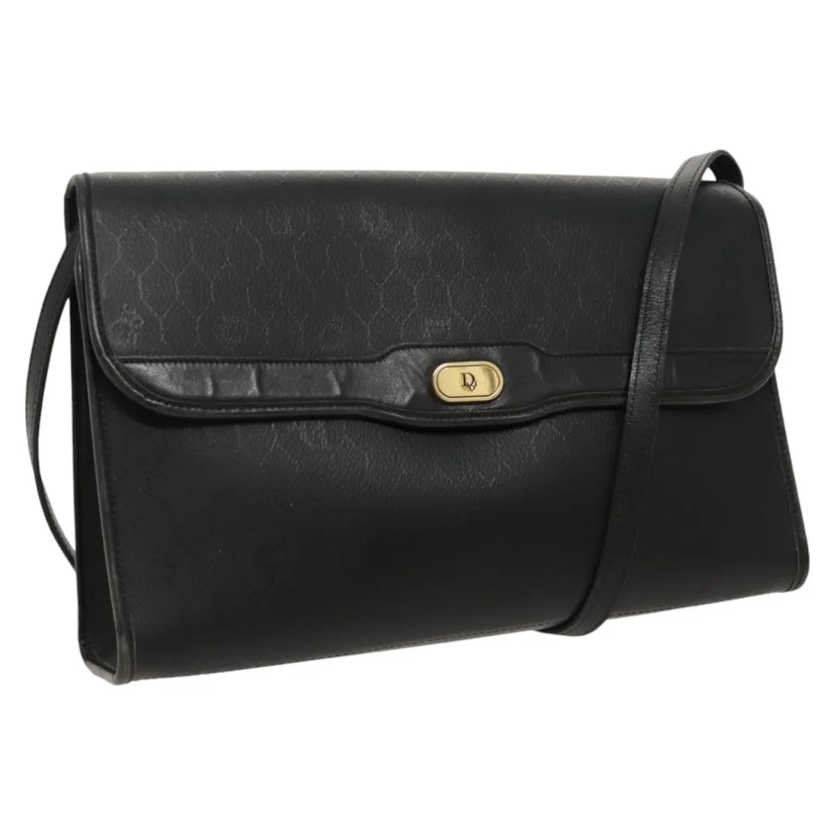 Christian Dior Vintage Honeycomb Flap Canvas and Leather, Black, Canvas, Shoulder Bag