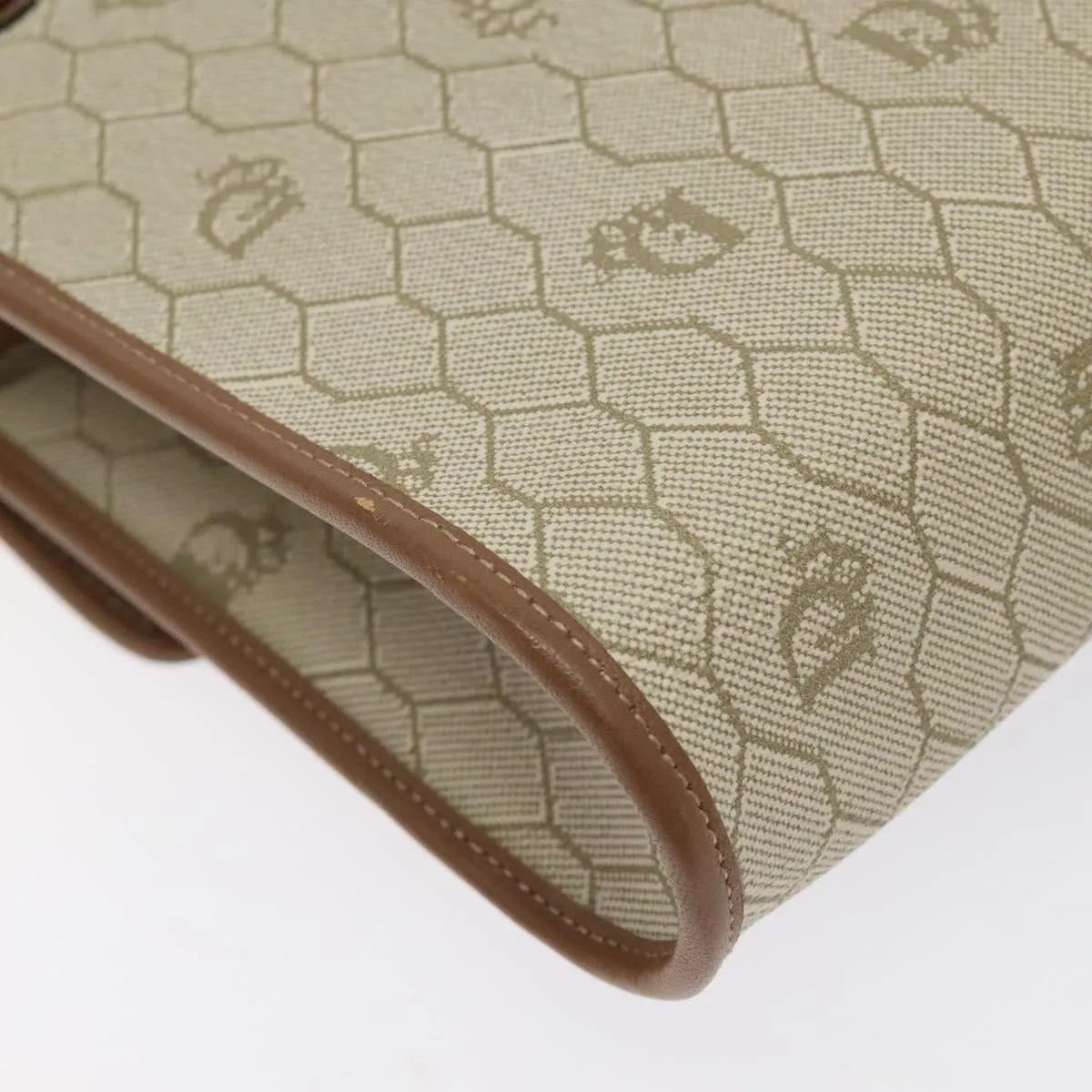 Christian Dior Vintage Honeycomb Flap Canvas and Leather, Beige, PVC, Shoulder Bag
