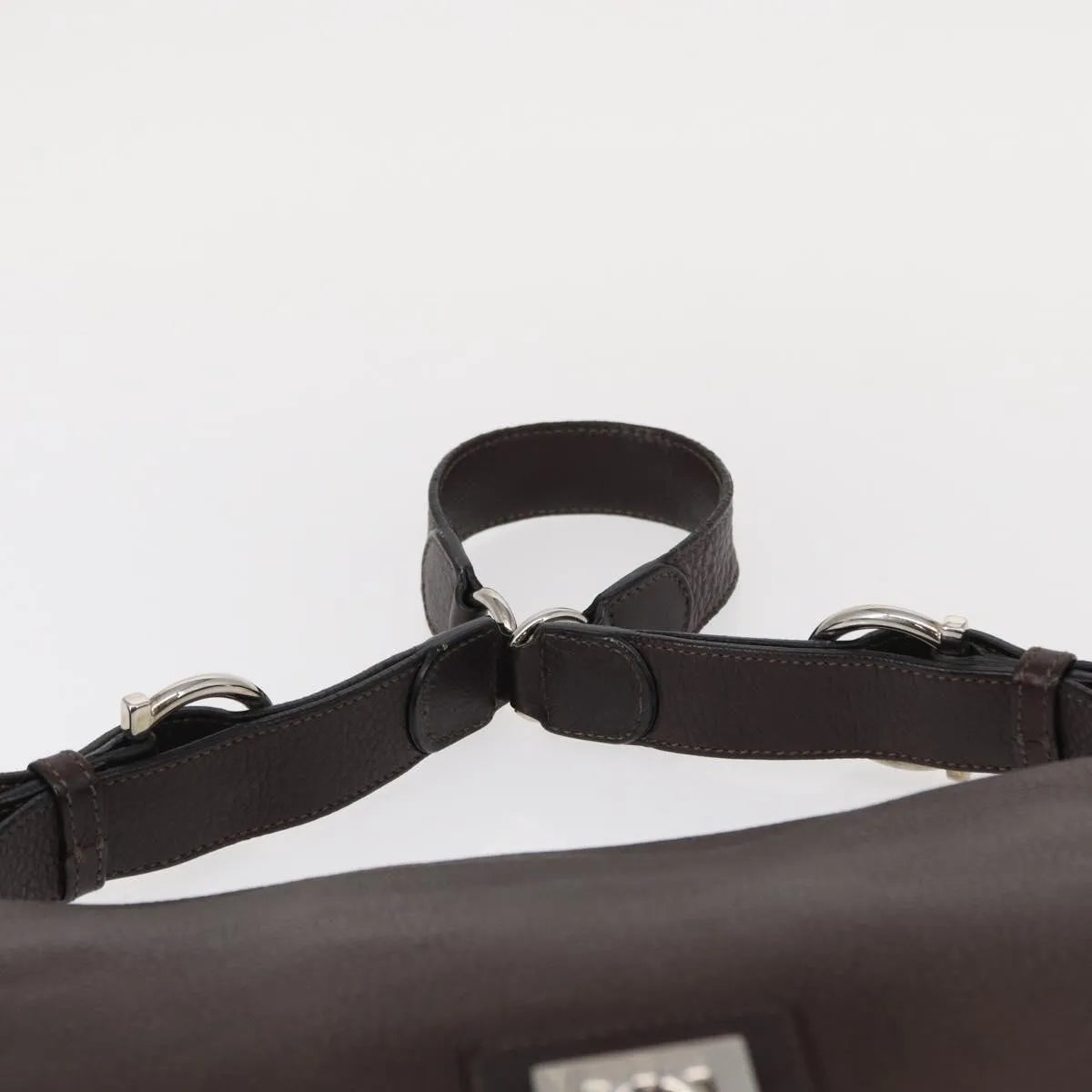 Salvatore Ferragamo Gancini Leather, Brown, Leather, Shoulder Bag